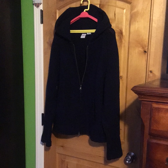 ARMANI EXCHANGE AX 2-Pocket Navy Lambswool Zip Cardigan Hooded Jacket EUC Men L - Picture 2 of 11